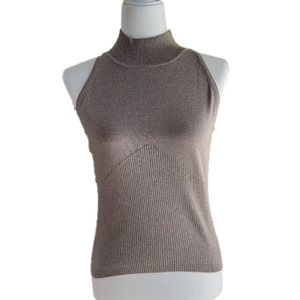 Nicole Miller Mockneck Silver Metalic Sleeveless Knit Sweater Size Medium EUC